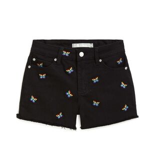 Tractr Girls Kaleidoscope Butterfly Embroidered Frayed Hem Black Shorts